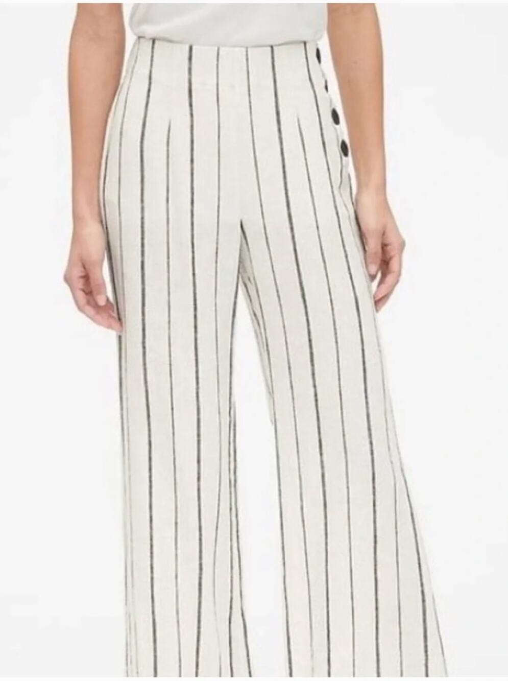 Gap Linen Striped Side Button Pull Linen Blend Wide Leg Pants size 12 Regular
